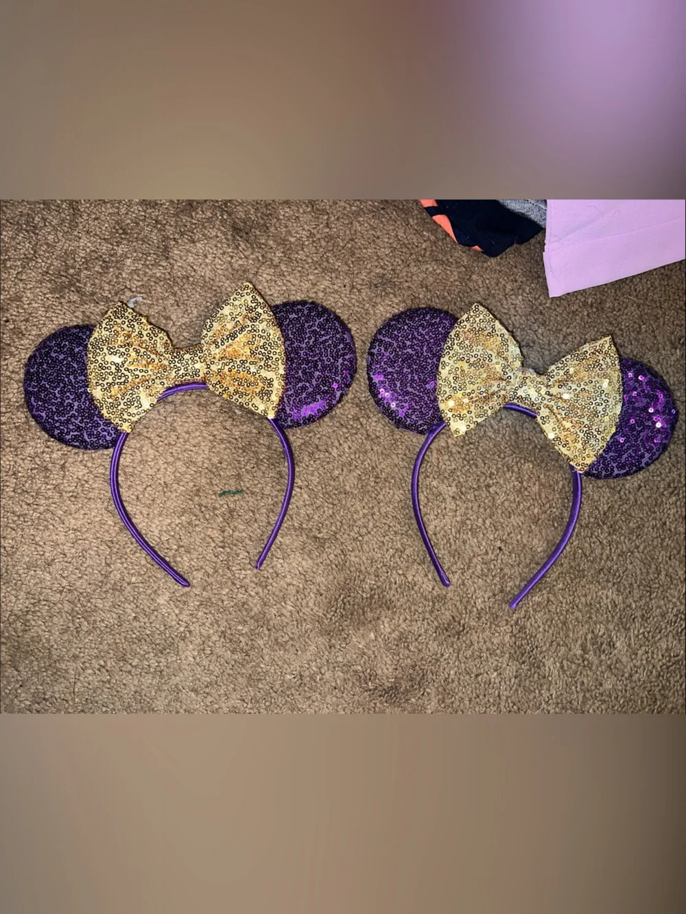 Purple and Gold Sequin Minnie-Style Headband for Kids